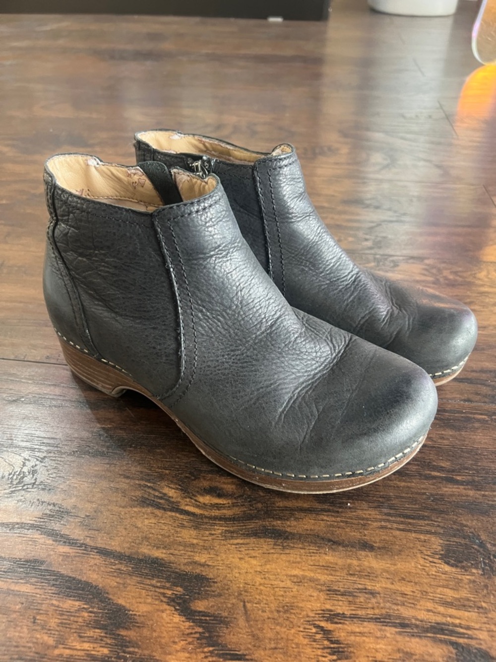 Dansko Black Leather Heeled Ankle Boots